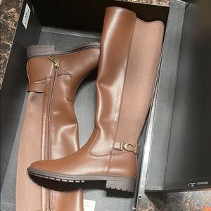 Coach Faith leather Riding Boots color Walnut